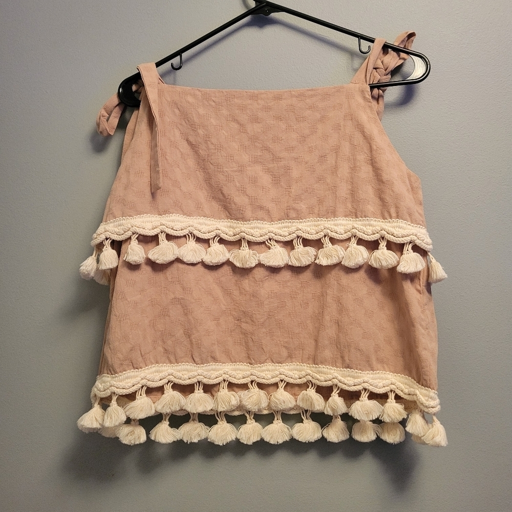 &Merci Boho Cotton Knit Tassel Tie Strap Top Women’s Large Beach Rot - Picture 4 of 8